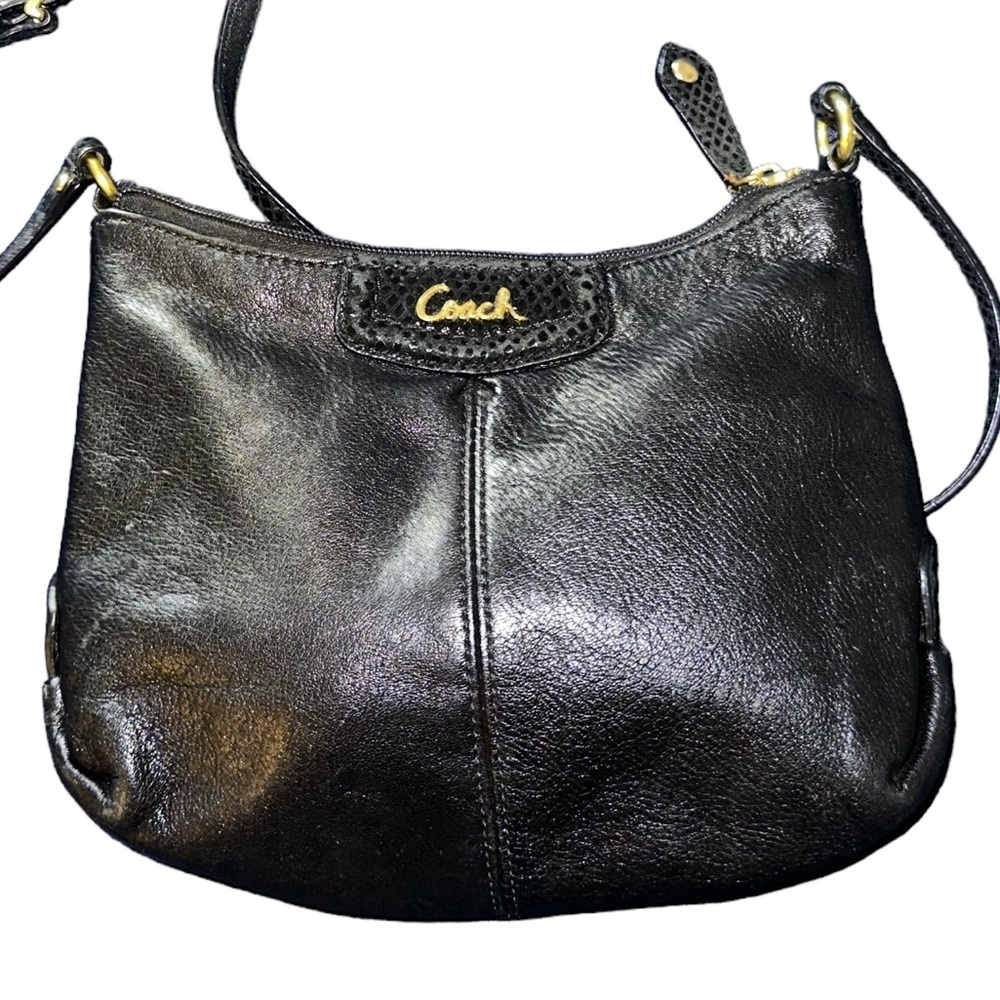 Coach Ashley Python, Pleated Black Leather Swingp… - image 2
